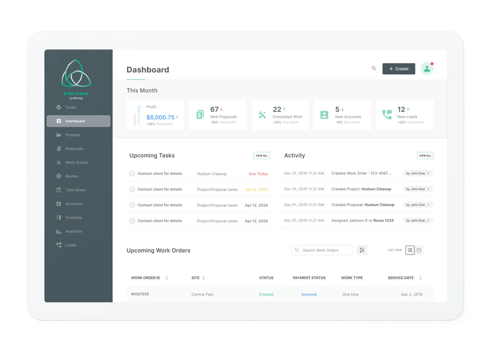 Erdos Tracks dashboard