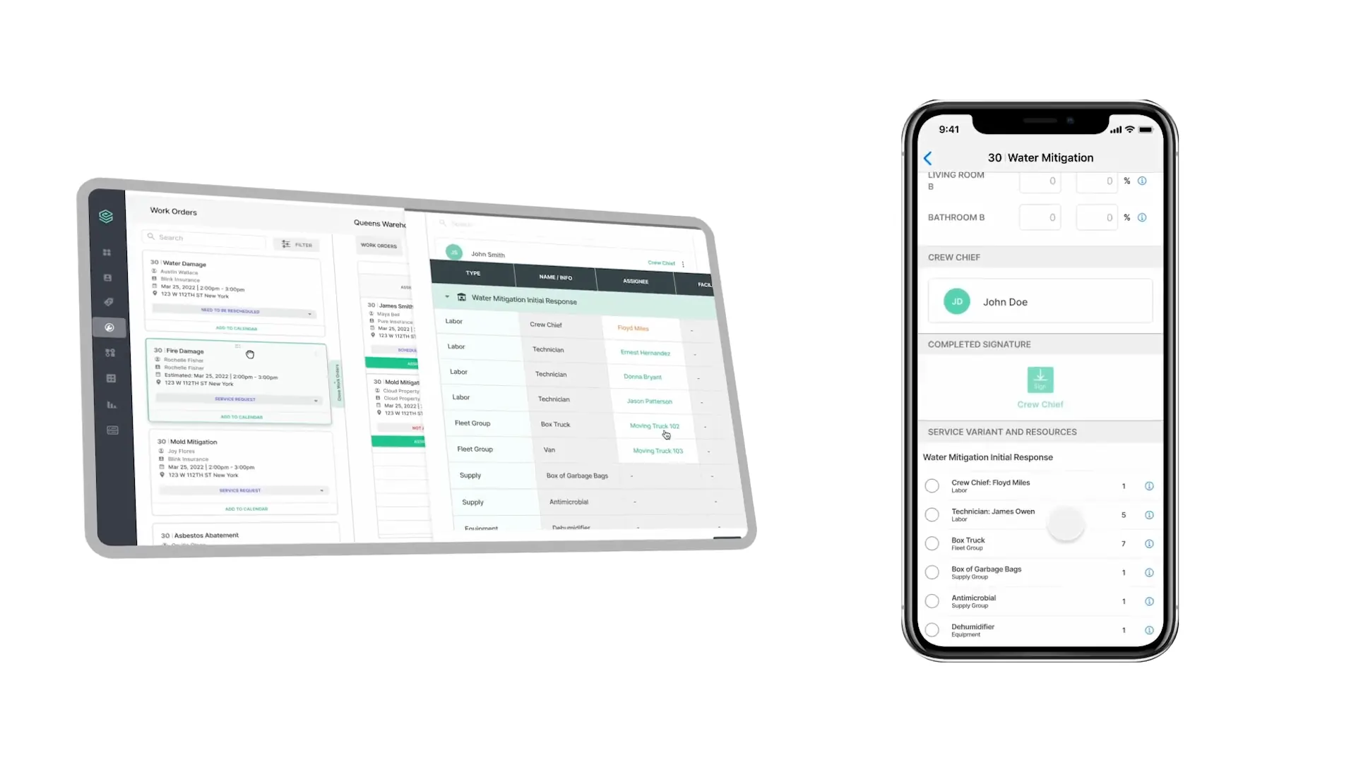 Ordres de travail Erdos Tracks sur tablette et téléphone